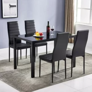 Set of 4/6 Leather Dining Chairs Kitchen with Cushion and High Back Metal Legs