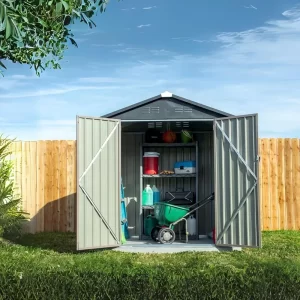 Outdoor Galvanized Steel Storage Shed with Swinging Double Lockable Doors