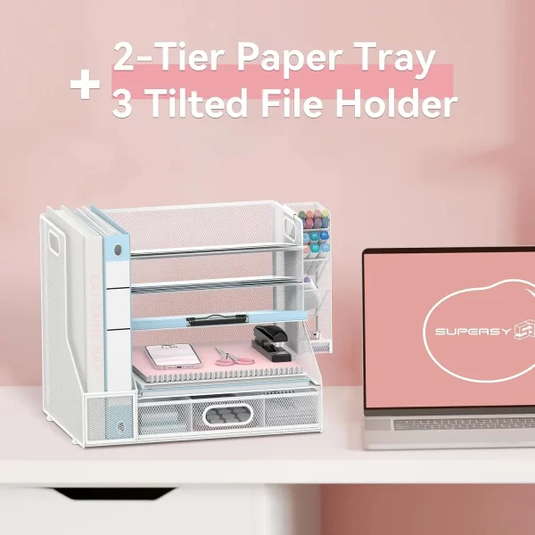 5-Tier Mesh Paper Letter Tray and 3 Tilted File Sorter - Image 3