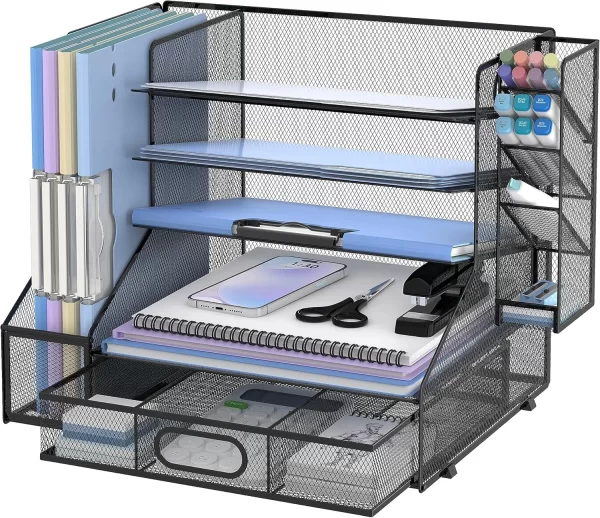 5-Tier Mesh Paper Letter Tray and 3 Tilted File Sorter - Image 7