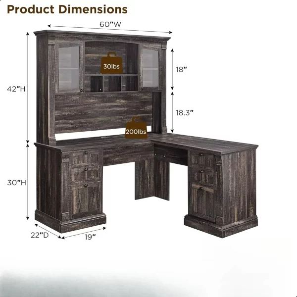 Shaped Executive Desk  Hutch and Drawers - Image 2