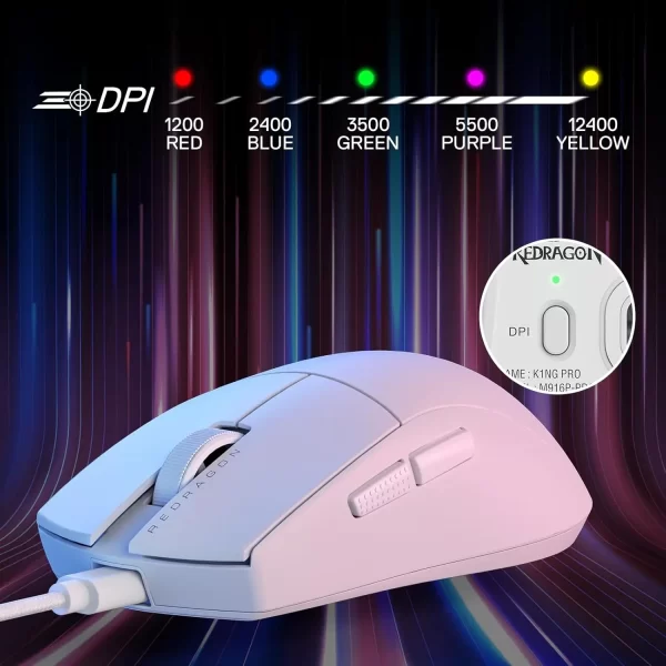 Redragon M724 Wired 42G Ultra-Light 12,400 Max DPI Optical 5 Programmable Buttons - Image 5