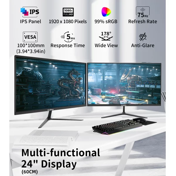 GreBear IPS Computer 24 Inch FHD 1080p PC Monitor 5ms(GTG) 99% sRGB - Image 2