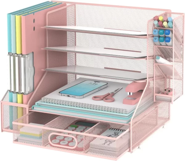 5-Tier Mesh Paper Letter Tray and 3 Tilted File Sorter - Image 8