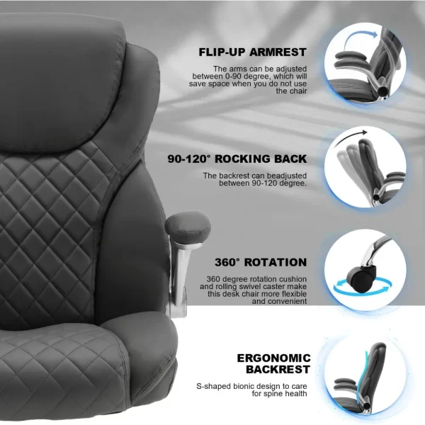 Pu Leather High Back Ergonomic Office Desk Chairs with Wheels - Image 3