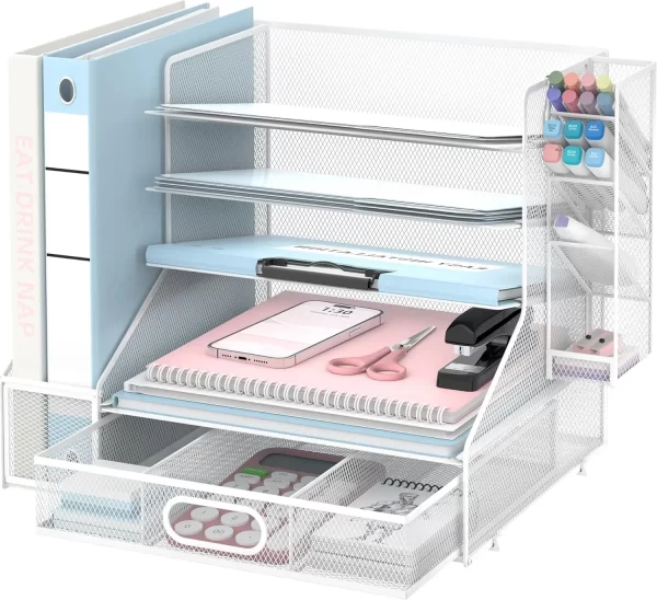 5-Tier Mesh Paper Letter Tray and 3 Tilted File Sorter - Image 2