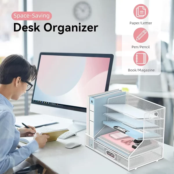 5-Tier Mesh Paper Letter Tray and 3 Tilted File Sorter - Image 6
