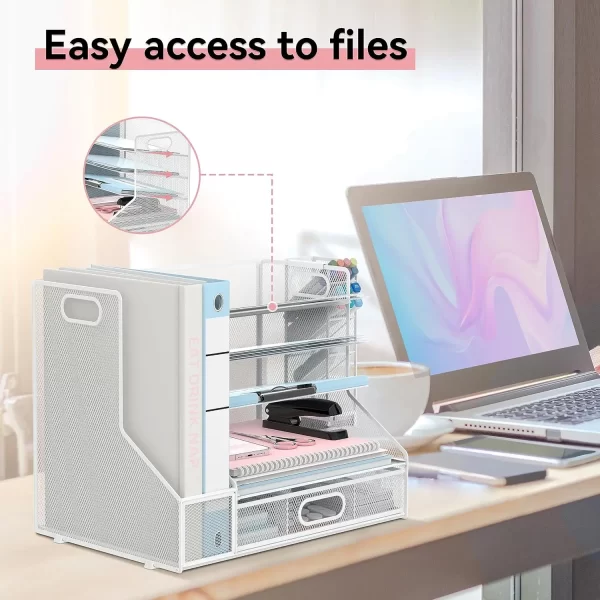 5-Tier Mesh Paper Letter Tray and 3 Tilted File Sorter