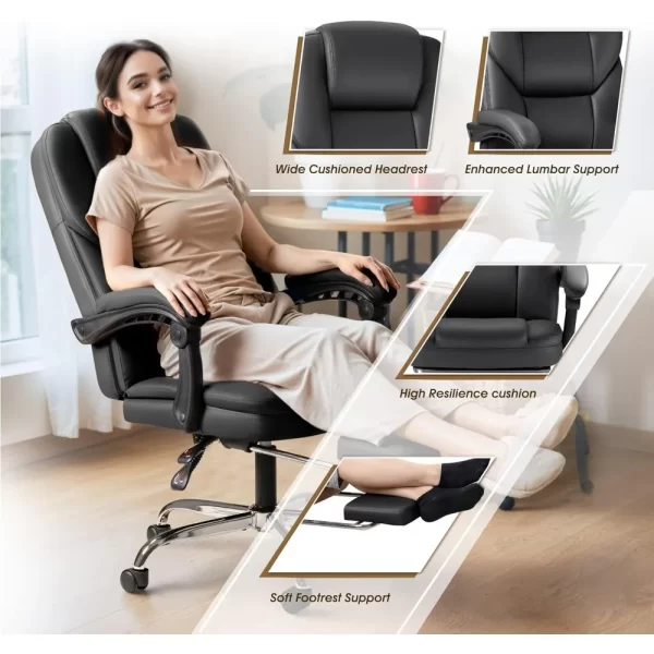 Office Chair, Executive Office Chair with Foot Rest Big and Tall Offices Chair Ergonomic Home Offices Desk Chairs Reclining High - Image 4