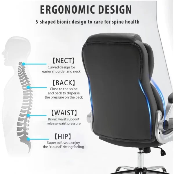 Pu Leather High Back Ergonomic Office Desk Chairs with Wheels - Image 6