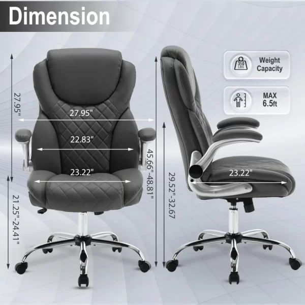 Pu Leather High Back Ergonomic Office Desk Chairs with Wheels - Image 2