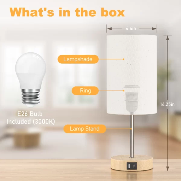 3 Way Dimmable, Touch Control, Dual Charging Ports, 3000K Soft Warm (2 LED Bulb) - Image 5