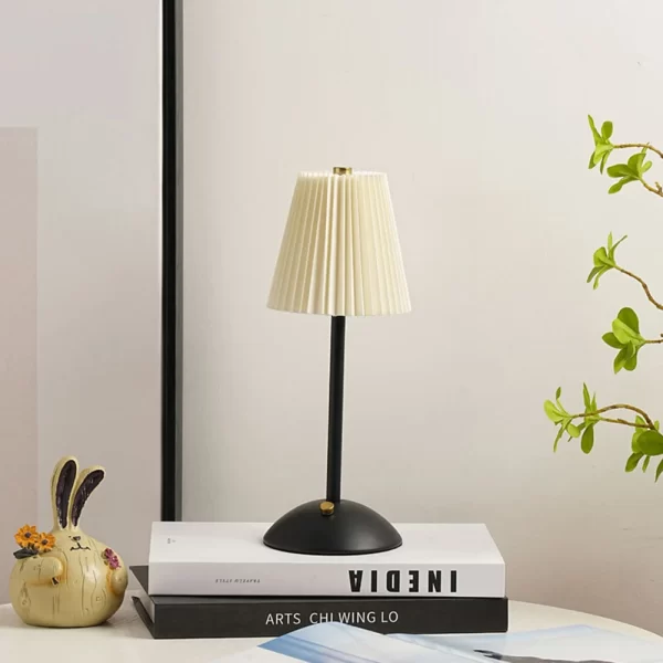 Pleated Shade Warm with Metal Base Nordic Decorative Rechargeable 3 Colors Dimmable Night Light - Image 2