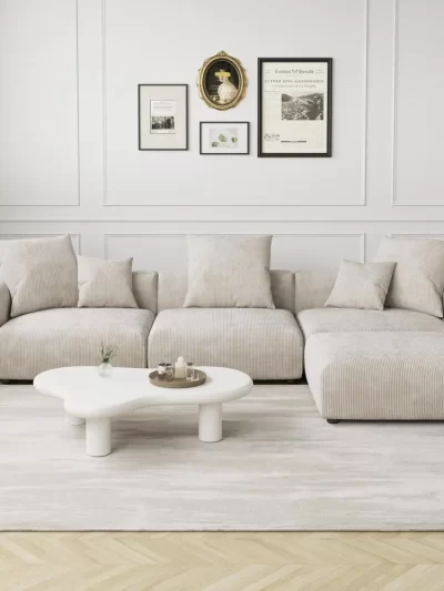 Luxurious Modular Sectional Couch with 5 Pillows and Chaise Ottoman, Cushion Covers Removable