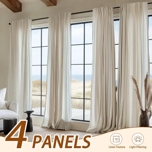 INCHAN 4PCS Farmhouse Light Filtering Curtains For Living Room Bedroom Luxury Linen Texture Curtain Rod Pocket Window Drapes - Image 10