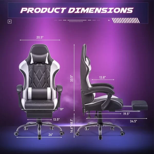 Computer Chair with Footrest and Massage Lumbar Support - Image 3