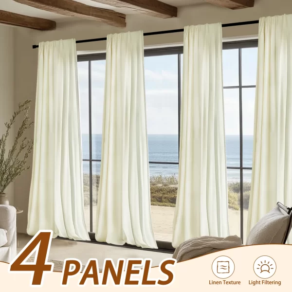 INCHAN 4PCS Farmhouse Light Filtering Curtains For Living Room Bedroom Luxury Linen Texture Curtain Rod Pocket Window Drapes - Image 5