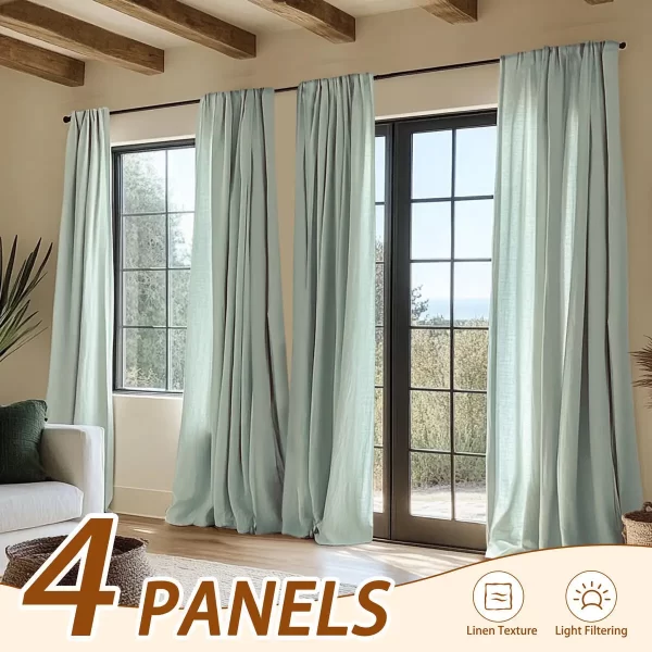 INCHAN 4PCS Farmhouse Light Filtering Curtains For Living Room Bedroom Luxury Linen Texture Curtain Rod Pocket Window Drapes - Image 8