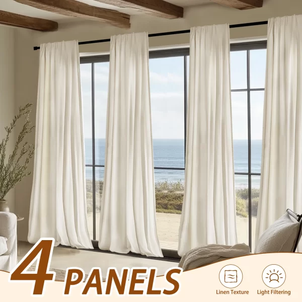 INCHAN 4PCS Farmhouse Light Filtering Curtains For Living Room Bedroom Luxury Linen Texture Curtain Rod Pocket Window Drapes - Image 12
