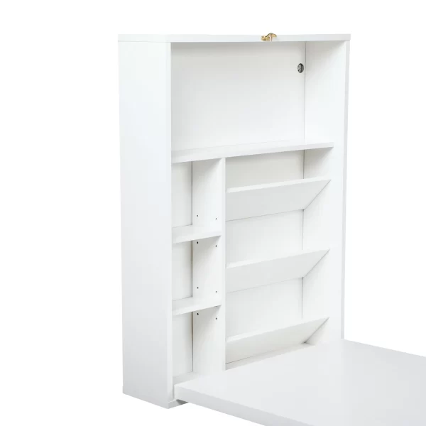 Modern Compact Wood Wall Mounted Folding Desk Cabinet Convertible Writing Desk for Home Office with Storage, White - Image 3