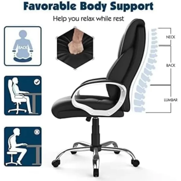 Office Chair, Leather Executive Chair Ergonomic Home Office Chairs Heavy Duty - Image 3