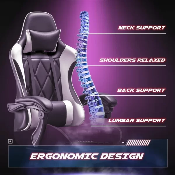 Computer Chair with Footrest and Massage Lumbar Support - Image 4
