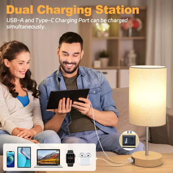 3 Way Dimmable, Touch Control, Dual Charging Ports, 3000K Soft Warm (2 LED Bulb) - Image 4