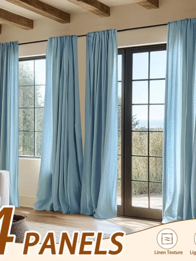 INCHAN 4PCS Farmhouse Light Filtering Curtains For Living Room Bedroom Luxury Linen Texture Curtain Rod Pocket Window Drapes