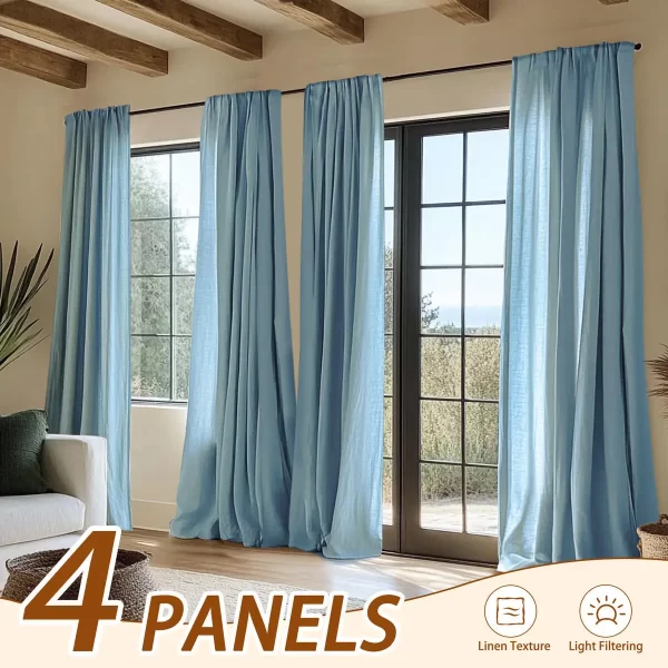 INCHAN 4PCS Farmhouse Light Filtering Curtains For Living Room Bedroom Luxury Linen Texture Curtain Rod Pocket Window Drapes