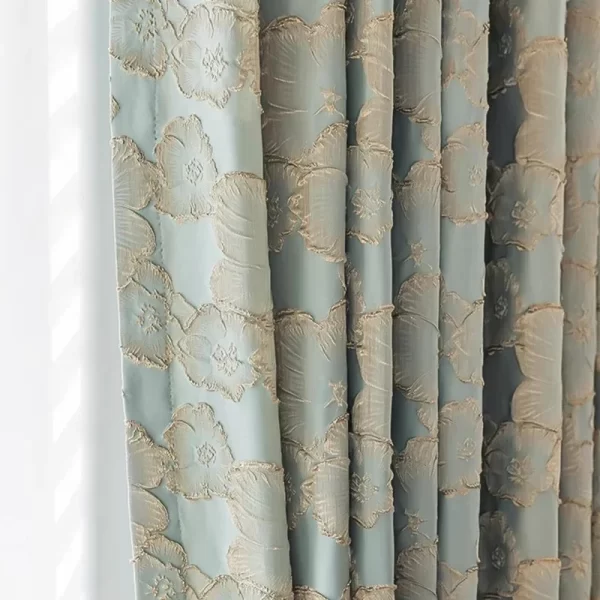 Blue Gliding 3D Embossed Flower Jacquard Bedroom Curtains, Luxury Bronzing Exquisite Semi-Shade Living Room, Kitchen Drapes Decor - Image 2