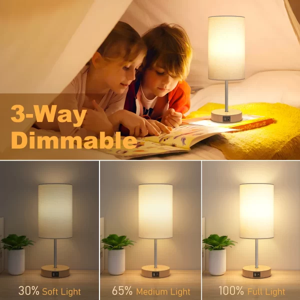 3 Way Dimmable, Touch Control, Dual Charging Ports, 3000K Soft Warm (2 LED Bulb) - Image 2