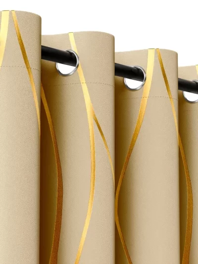 2Pcs Golden Wave & Circle Blackout Curtains Thermal Insulated Light Filtering Drapes with Grommet Top  Living Room Bedroom