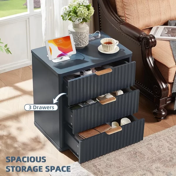 23" Wide Fluted Farmhouse Night Stand Set of 2 with Charging Station - Image 2