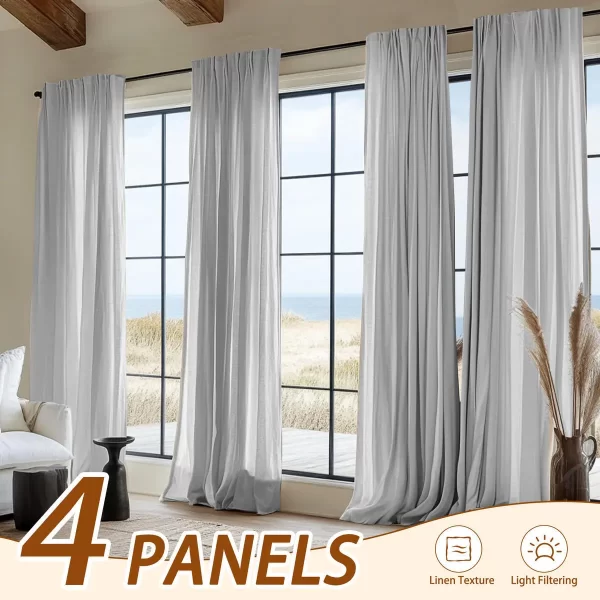 INCHAN 4PCS Farmhouse Light Filtering Curtains For Living Room Bedroom Luxury Linen Texture Curtain Rod Pocket Window Drapes - Image 3