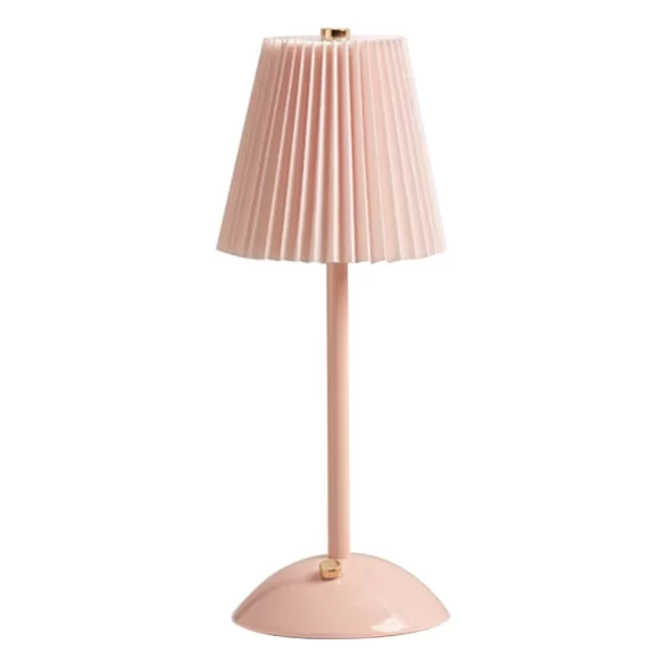 Pleated Shade Warm with Metal Base Nordic Decorative Rechargeable 3 Colors Dimmable Night Light - Image 4