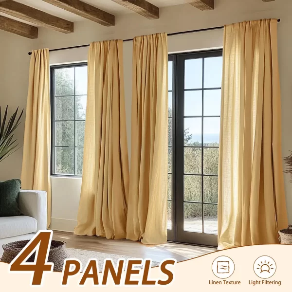 INCHAN 4PCS Farmhouse Light Filtering Curtains For Living Room Bedroom Luxury Linen Texture Curtain Rod Pocket Window Drapes - Image 4