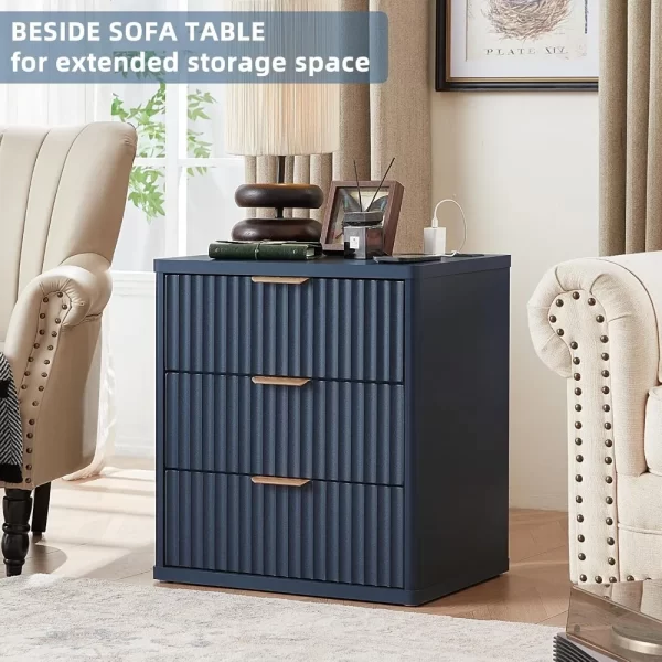 23" Wide Fluted Farmhouse Night Stand Set of 2 with Charging Station - Image 5