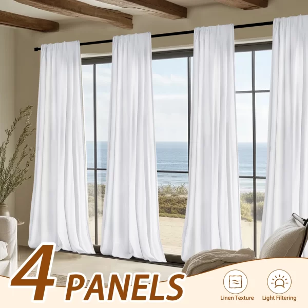 INCHAN 4PCS Farmhouse Light Filtering Curtains For Living Room Bedroom Luxury Linen Texture Curtain Rod Pocket Window Drapes - Image 11