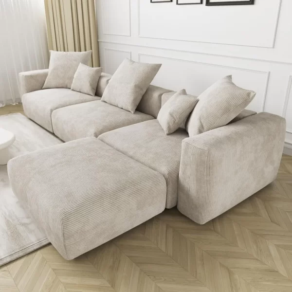Luxurious Modular Sectional Couch with 5 Pillows and Chaise Ottoman, Cushion Covers Removable - Image 5