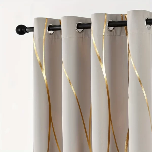 2Pcs Golden Wave & Circle Blackout Curtains Thermal Insulated Light Filtering Drapes with Grommet Top  Living Room Bedroom - Image 10