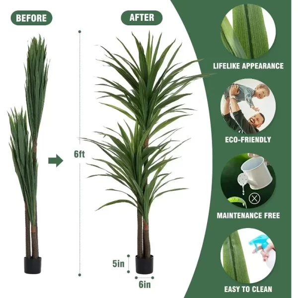 Dracaena Silk Plant Corn Stalk 6ft Tall Faux Plants Indoor Large Fake Plants - Image 3