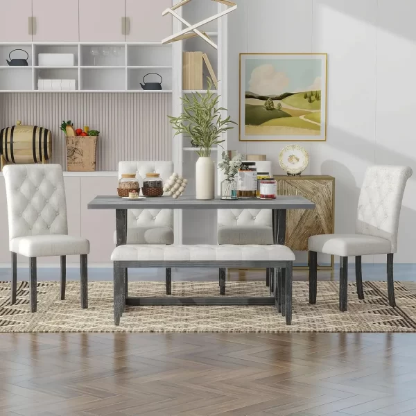 6 Pieces Wood Dining Table Set with Bench - Image 3