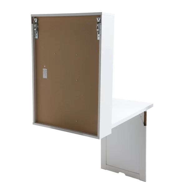 Modern Compact Wood Wall Mounted Folding Desk Cabinet Convertible Writing Desk for Home Office with Storage, White - Image 6
