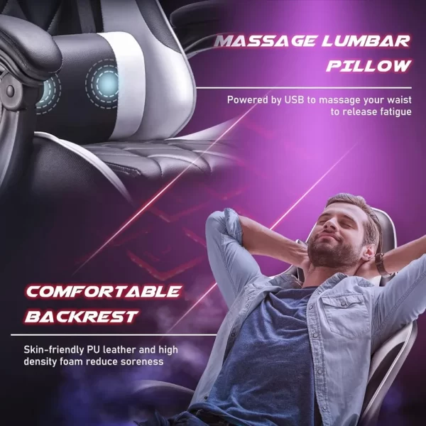 Computer Chair with Footrest and Massage Lumbar Support - Image 5