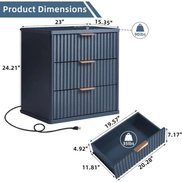 23" Wide Fluted Farmhouse Night Stand Set of 2 with Charging Station - Image 3