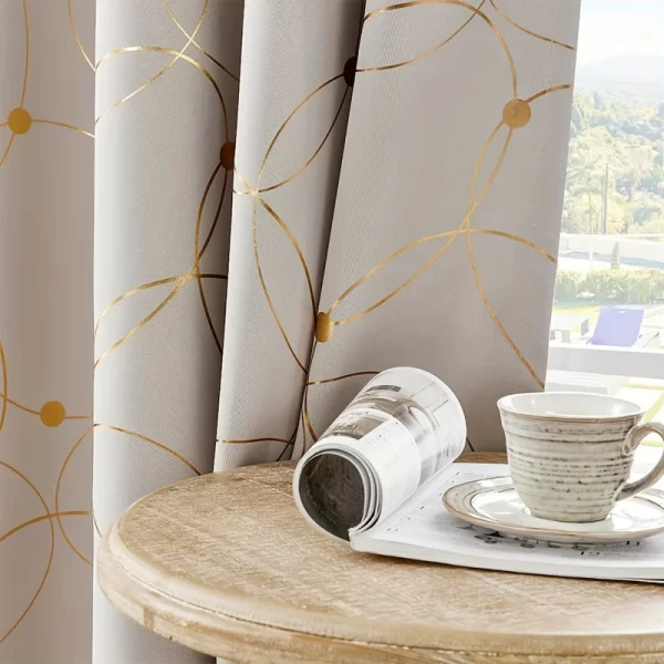 2Pcs Golden Wave & Circle Blackout Curtains Thermal Insulated Light Filtering Drapes with Grommet Top  Living Room Bedroom - Image 8