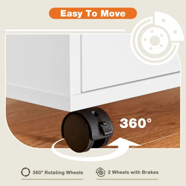 JHK Wood Nightstand Cabinet 5 Drawers Waterproof Surface Storage Organizer File Office Easy To Move Bedside Table Rotating Wheel - Image 3
