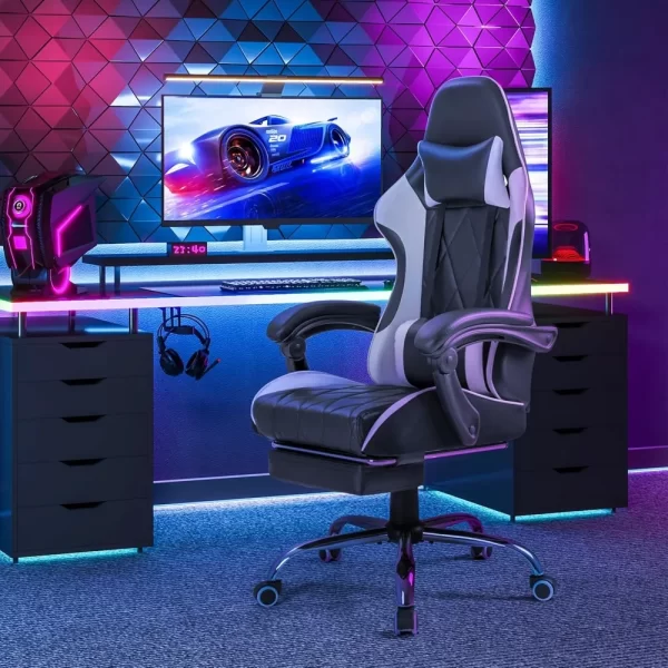 Computer Chair with Footrest and Massage Lumbar Support - Image 6