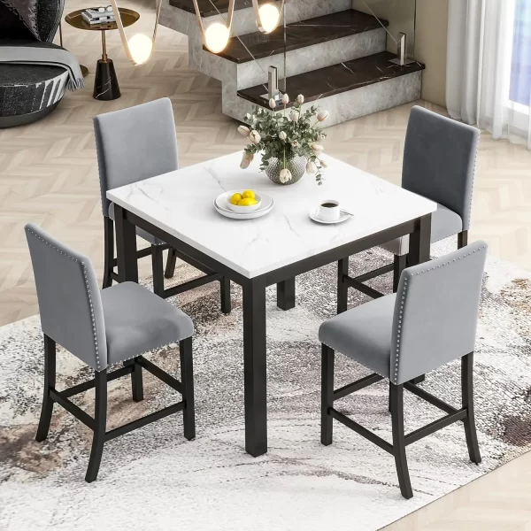 5-Piece Counter Height Dining Table Set with One Faux Marble Top - Image 2