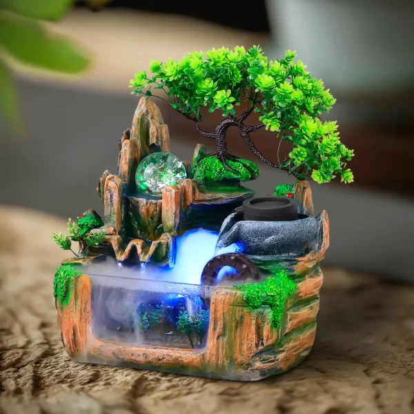 Bonsai Tree Rock ​Waterfall with LED Light Decoration Home Office